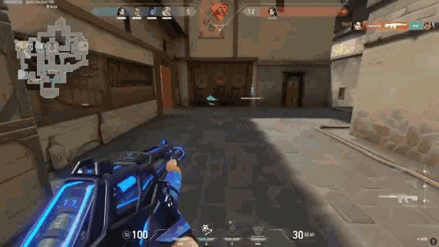 a person is holding a gun in a video game with a score of 30
