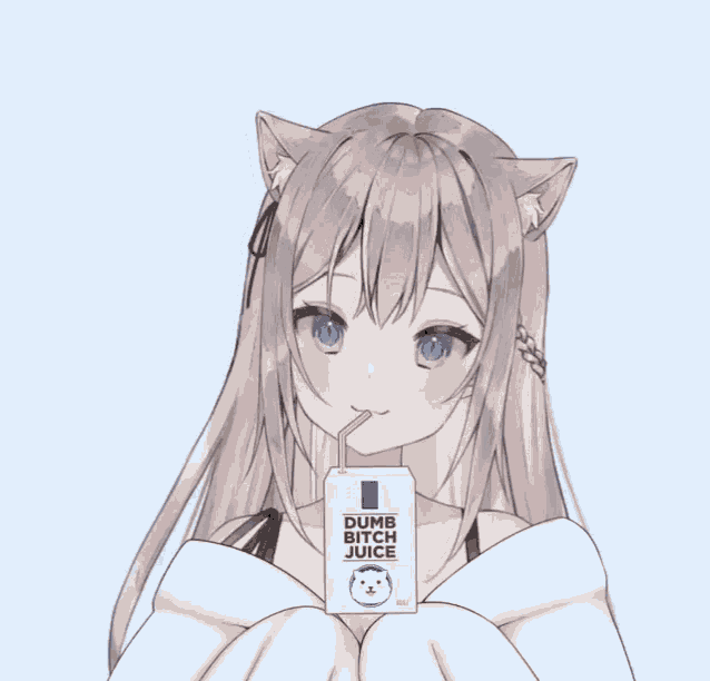 a girl holding a carton of dumb bitch juice
