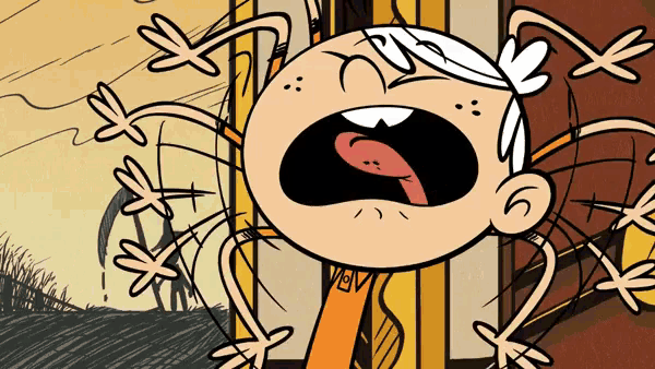 a cartoon character from the loud house is crying with his mouth open