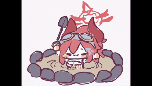 a drawing of a cat wearing goggles and a bucket