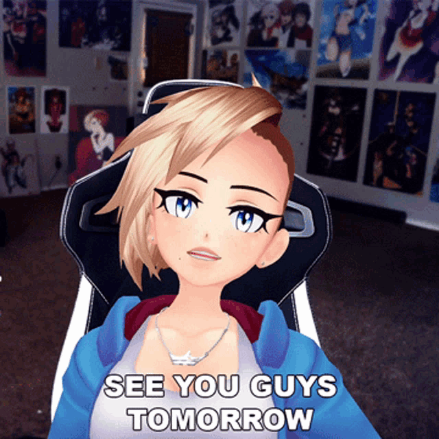 a girl in a chair with the words see you guys tomorrow