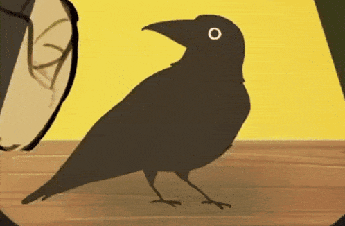 a silhouette of a black bird with a white eye