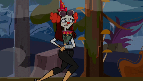 a cartoon of a girl dressed as a clown with a bandaged arm