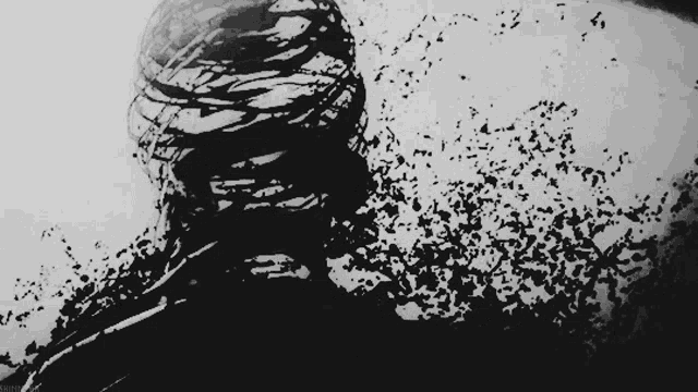 a black and white drawing of a person 's face with a few small dots on it