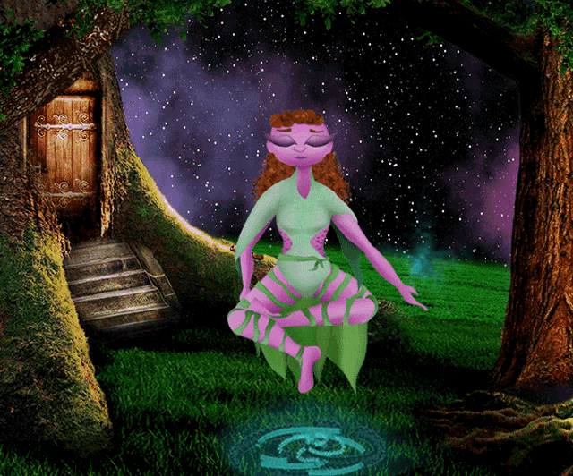 a cartoon of a woman sitting under a tree
