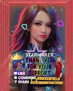 a picture of a woman with the words starmaker than you for your support