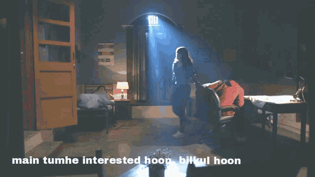 a man and a woman are holding hands and the words main tumhe interested hoon bilkul hoon are above them