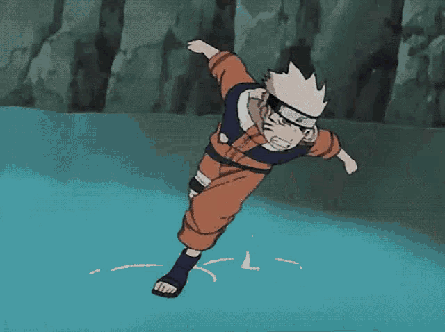 a cartoon character is jumping into a body of water with his arms outstretched .