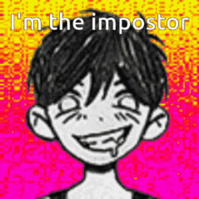 a black and white drawing of a boy with the words `` i 'm the impostor '' .