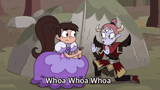 a cartoon of a girl in a purple dress holding a sword with the words whoa whoa whoa on the bottom