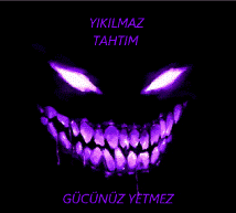 a picture of a monster with purple eyes and teeth that says yikilmaz tahtim on it