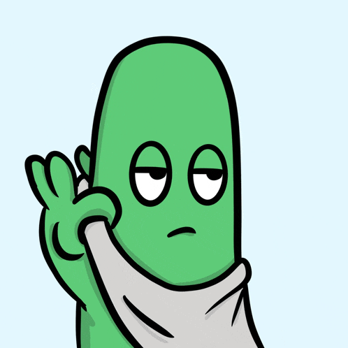 a green cartoon character giving a thumbs up sign