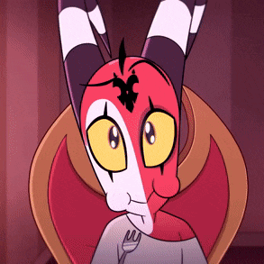 a cartoon character is sitting in a chair with a fork in his mouth