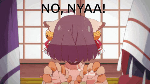 a cartoon girl with a cat ear and the words no nyaa on the bottom