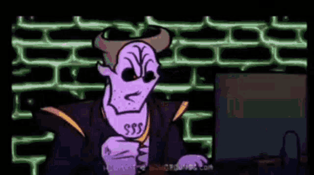 a cartoon of a demon sitting in front of a computer screen .