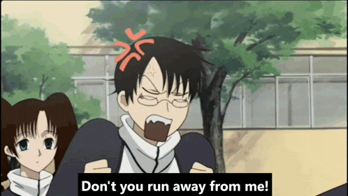 a cartoon of a boy with an angry face and the words " do n't you run away from me " below him