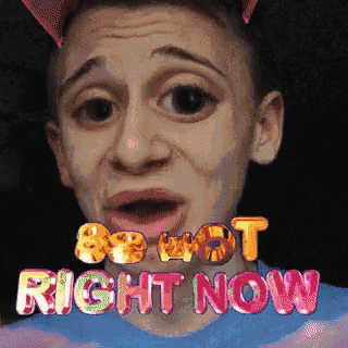 a man with his mouth open and the words right now on his face
