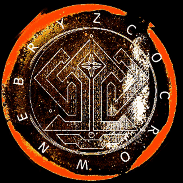a black and orange circle with the letters e b r y c and o