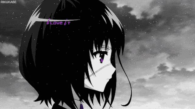 a black and white drawing of a girl with the words love t on her head