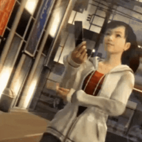 a woman is taking a picture of herself in a video game