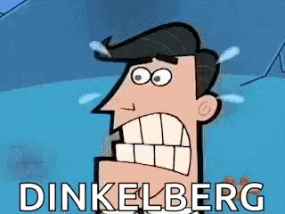 a cartoon of a man with tears coming out of his eyes and the words dinkelberg written below him