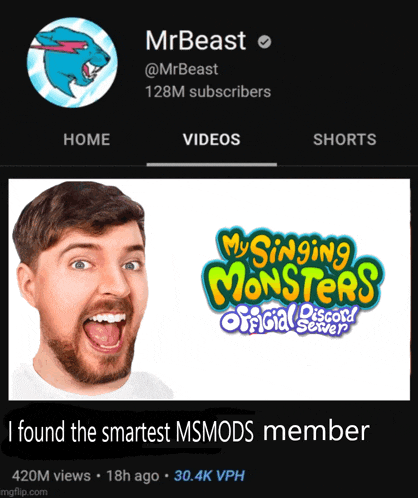 a mrbeast advertisement for my singing monsters official discord saver