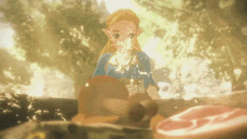 a cartoon character is eating a piece of meat .
