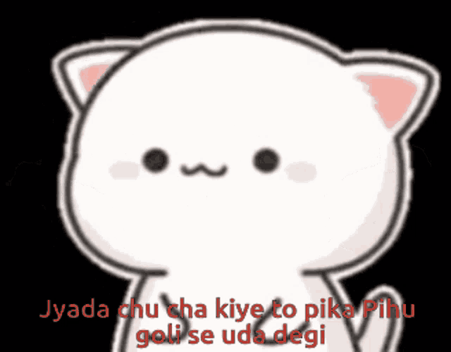 a cartoon cat with the words jyada chu cha kiye to pika pihu goli se uda degi on the bottom
