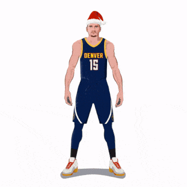 a denver basketball player wearing a santa hat with his finger on his lips