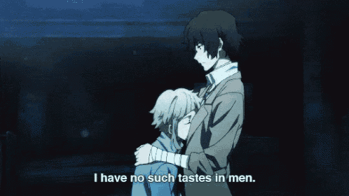 a man hugging another man with the words " i have no such tastes in men " on the bottom