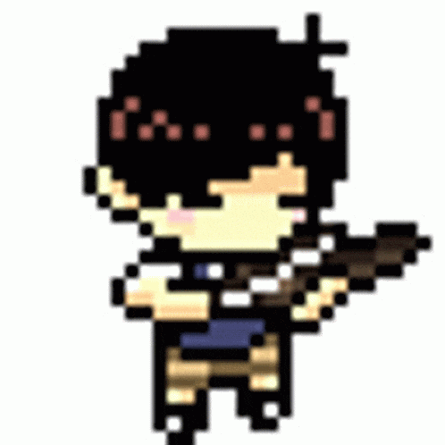 a pixel art of a man holding a gun