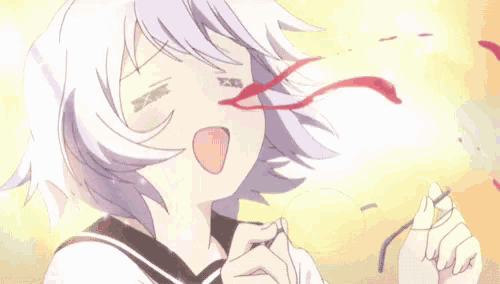 a girl with blood coming out of her nose and eyes closed