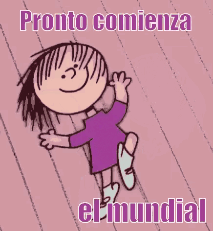 a cartoon of a girl with the words pronto comienza el mundial written on the bottom