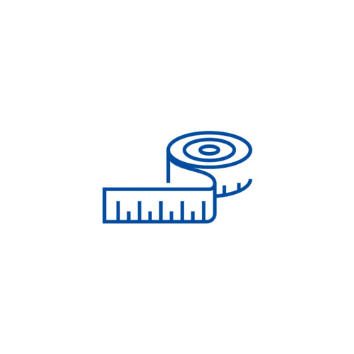 a blue icon of a measuring tape on a white background