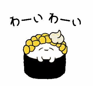 a cartoon drawing of a sushi roll with mayonnaise on top .