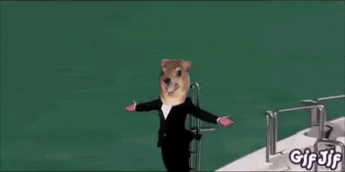 a gif of a mouse in a suit standing next to a boat with the words gif jif at the bottom