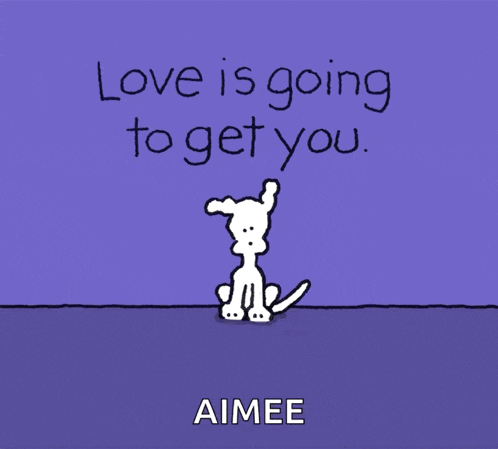 a cartoon of a dog surrounded by pink hearts that say love is going to get you