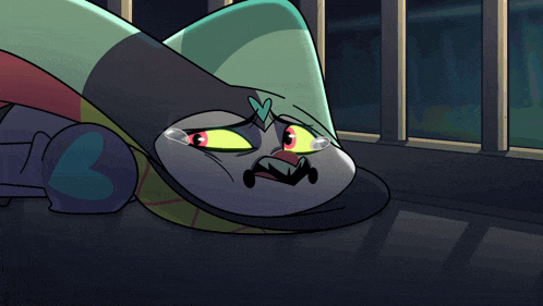 a cartoon character is laying down with the words y-y-yes written below him