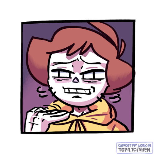 a cartoon drawing of a girl with the words support my work topa.to/shen below it