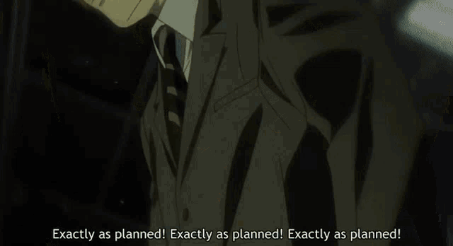a close up of a person 's face with the words exactly as planned below it