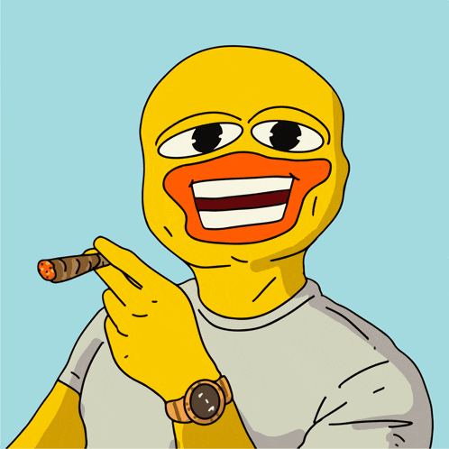 a cartoon of a duck with a watch on his wrist