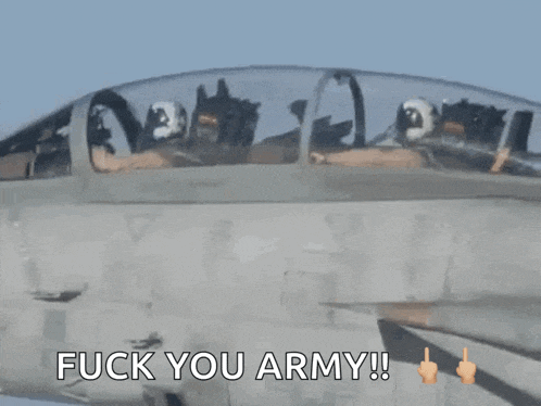a fighter jet with the words fuck you army written on the bottom