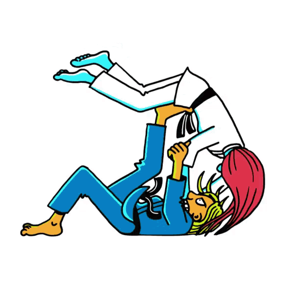 a cartoon drawing of a woman being thrown in the air