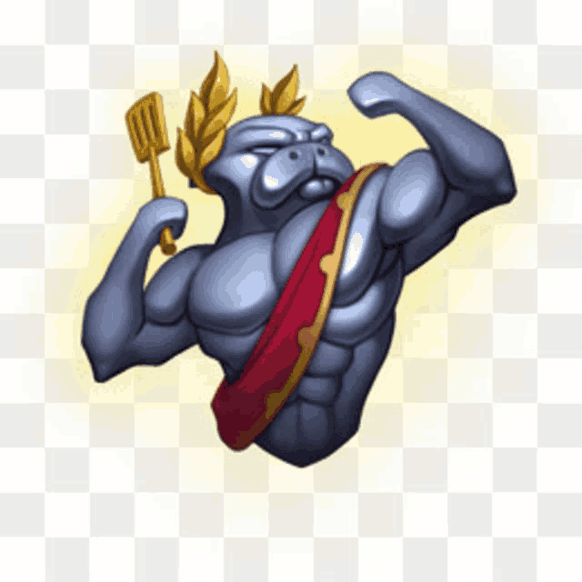 a cartoon of a statue holding a spatula