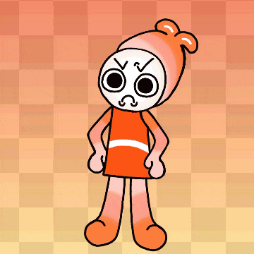 a cartoon character with an angry face and a pink hat