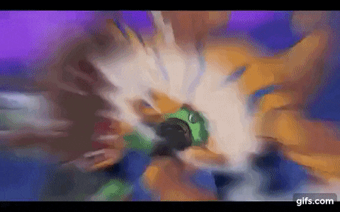 a cartoon character is flying through the air with a purple background and smoke coming out of his mouth .
