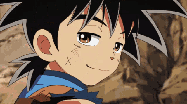 a close up of a cartoon character with an x on his forehead