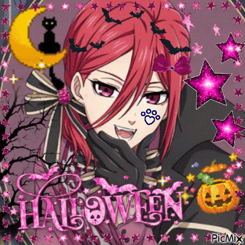 a picture of a girl with red hair and the word halloween on it