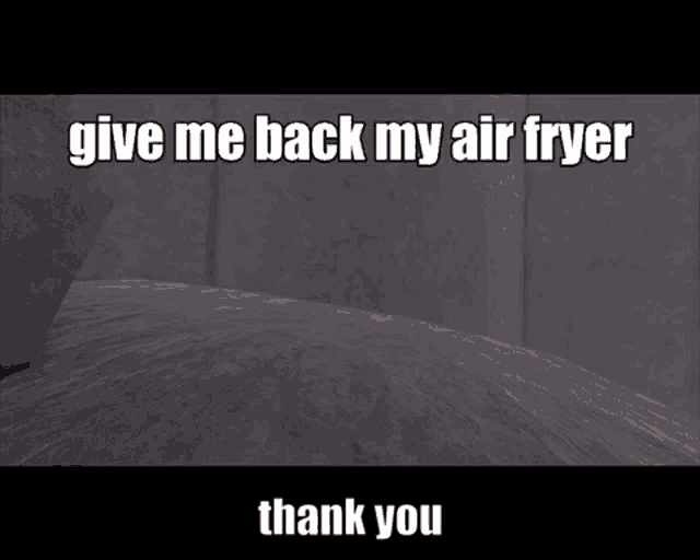 a video game character says give me back my air fryer