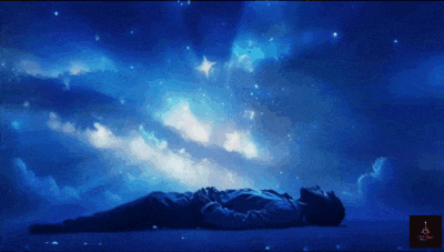 a painting of a person laying on the ground with a star in the sky above them